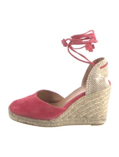 Pre-owned Castaã±er Suede Printed D'orsay Pumps In Red