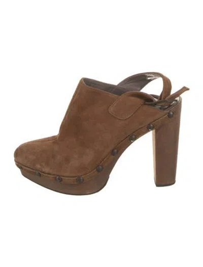 Pre-owned Castaã±er Suede Studded Accents Slingback Pumps In Brown