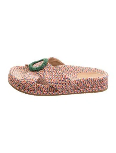 Pre-owned Castaã±er Tweed Patterned Slides In Blue/green/pink
