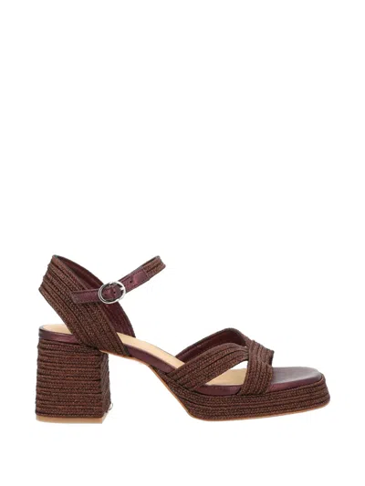 Castaã±er Vallita Brown Sandals With High Heel And V Neck In Fabric Woman