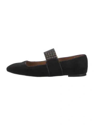 Pre-owned Castaã±er Velvet Mary Jane Flats In Black