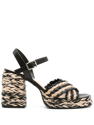 Castaã±er Castaner Valeria Rafia Woven Sandals In Black