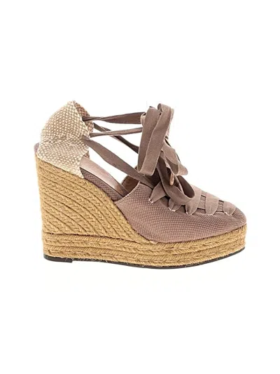 Pre-owned Castaã±er Wedges In Tan