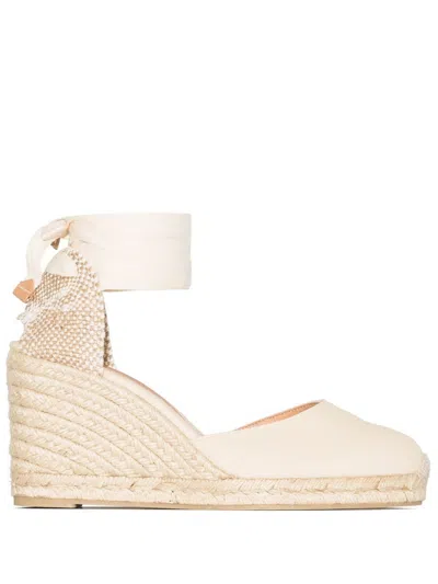CASTAÃ±ER WOMEN WHITE CARINA RAFFIA WEDGES, 4.5 LUXURY WEDGES FOR WOMEN DARVEYS