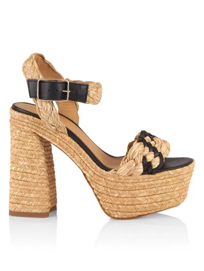 CASTAÃ±ER WOMEN'S AGNES 80MM RAFFIA & LEATHER PLATFORM SANDALS
