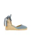 Castaã±er Blue Solid Lace-up Wedges In Blue