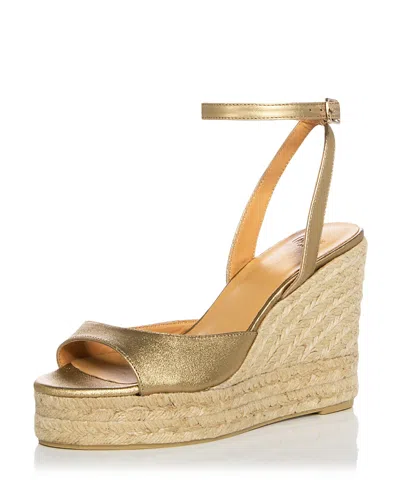 Castaã±er 95mm Brook Metallic Leather Espadrille Wedge Sandals In Gold
