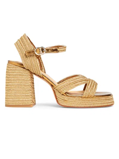 Castaã±er Women's Valle 100mm Woven Block-heel Sandals In Gold