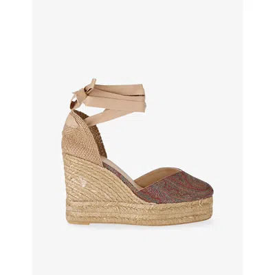 Castaã±er Womens Brown/oth Chiara Cotton-canvas Wedge Sandals Eur 39 / 6 Uk In Multi