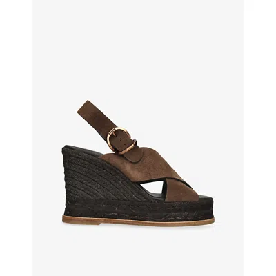 Castaã±er Womens Castaner Betina Suede Wedge Sandals In Dark Brown