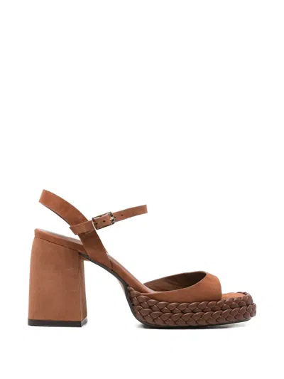 Castaã±er Woven Platform Sandals In Brown