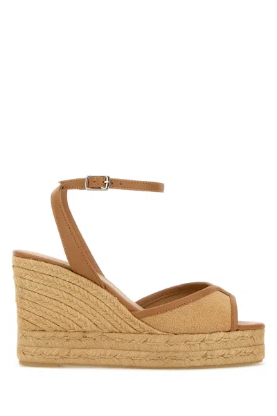 Castaã±er Beige Canvas Brigitte Wedges In Brown