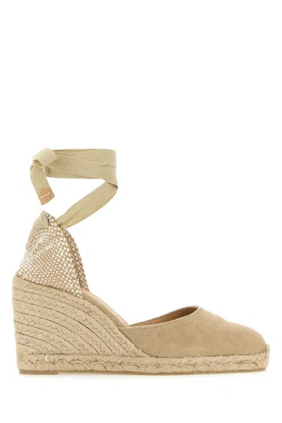 Castaã±er Sand Canvas Carina Wedges In Nude