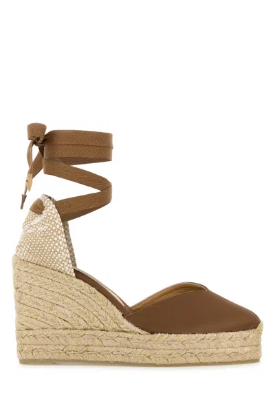 Castaã±er Mud Satin Chiara Wedges In Brown
