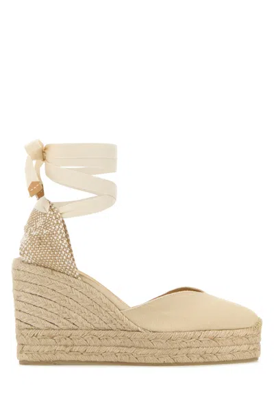 Castaã±er Ivory Canvas Chiara Wedges In Neutral