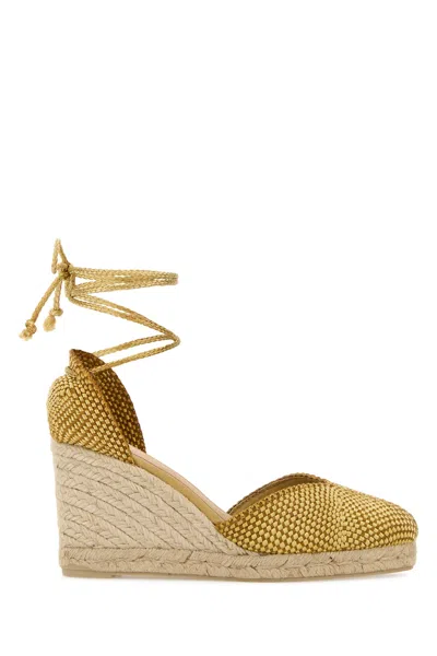 Castaã±er Cora Fabric Wedges Espadrille Sole Peep Toe In Gold