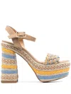 Castaã±er Multicoloured Jute Sandal In Neutrals