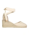 Castaã±er Castaner Womens Cream Carina Self-tie Cotton Wedge Espadrilles In Nude