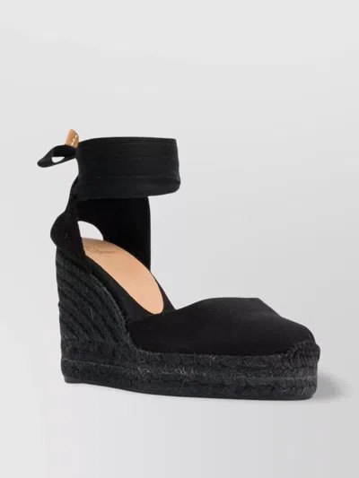 Castaã±er Almond Toe Wedge Heel Espadrilles With Jute In Black