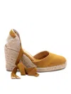 Castaã±er Brown Canvas Espadrille Wedges In White