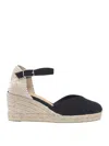 Castaã±er Carina Espadrilles Wedge Sandal With Ankle Laces In Negro