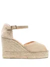Castaã±er Neutral Bianca 80 Canvas Wedge Espadrilles In Beige