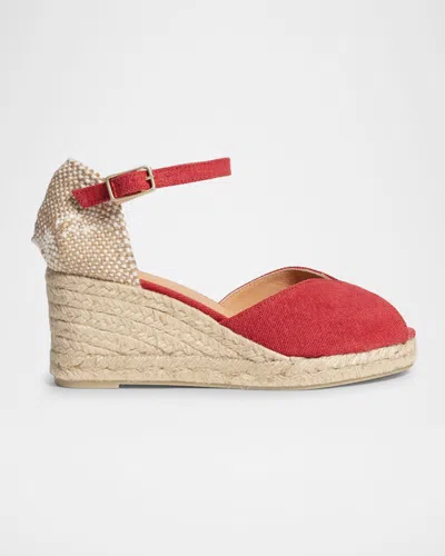 Castaã±er Bianca Canvas Wedge Espadrilles In Rojo Carmin