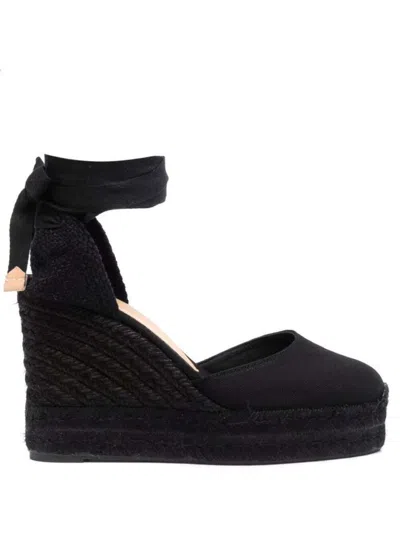 Castaã±er Black Carina Raffia Wedges