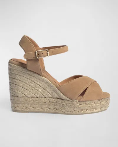 Castaã±er Blaudell Canvas Wedge Espadrille Sandals In Tostado