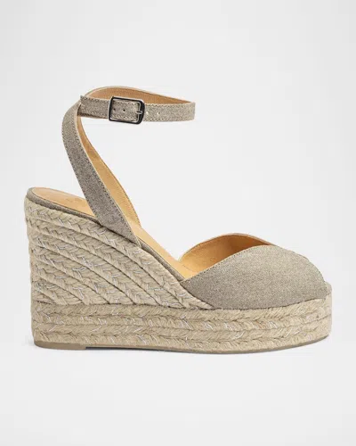 Castaã±er Blossom Simmer Canvas Wedge Espadrilles In Plata