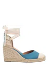 Castaã±er Blue Espardille Carina Sandals With Wedge Heel In Cotton Woman In Blue