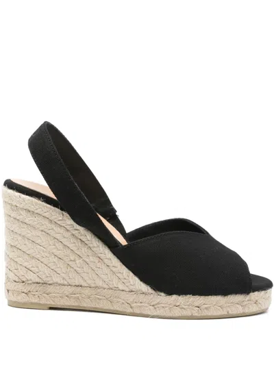 Castaã±er White Slingback Wedges In Black