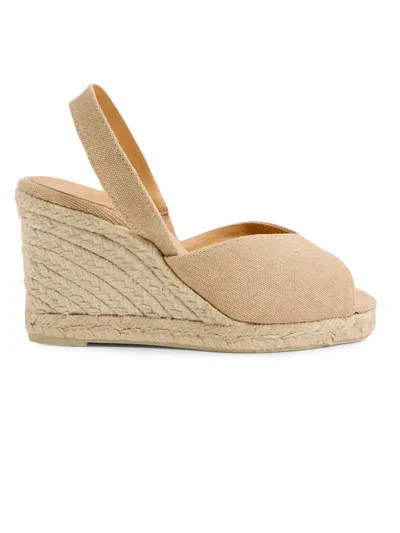 Castaã±er Castañer Brisa Slingback Peep Toe Wedge Espadrilles In Beige