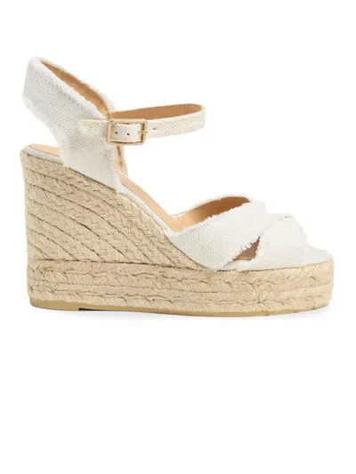 Castaã±er Bromelia Frayed Canvas Wedge Espadrilles In White