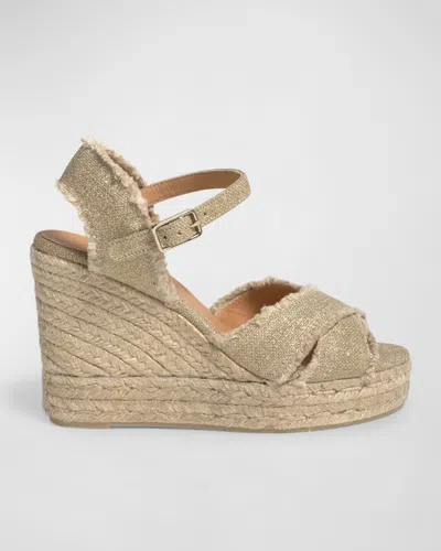 Castaã±er Bromelia 100mm Frayed Wedge Espadrilles In Light Gold