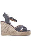 Castaã±er Castaner Lurex Bromelia Wedge Sandals In Grey