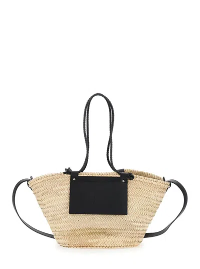 Castaã±er 'campania/152' Black Tote Bag With Perforated Logo Lettering On The Front And Removable Leather Shou