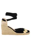 Castaã±er Castaner Womens Black Cande 8 Leather And Textile Wedge Espadrilles In Multicolor