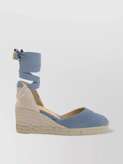 Castaã±er Canvas Espadrille Wedge Sandals With Square Toe In Blue