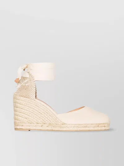 Castaã±er Canvas Wedge Espadrilles With Raffia Heel In Beige
