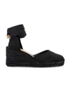 Castaã±er Tonal Wedge-heeled Espadrille With Ankle Ties In Black