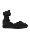 Castaã±er Tonal Wedge-heeled Espadrille With Ankle Ties In Black