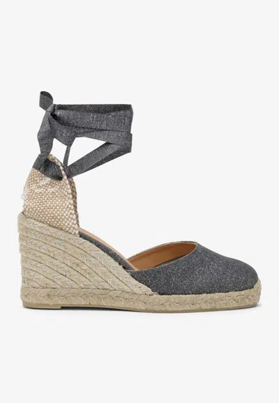 Castaã±er Carina 70 Glittered Espadrilles In Gray