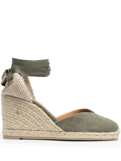 Castaã±er Carina 80 Canvas Wedge Espadrilles In Green
