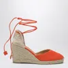 Castaã±er 'carina' Orange And Beige Espadrilles With Wedge And Closed Toe In Canvas And Suede Women In Orange