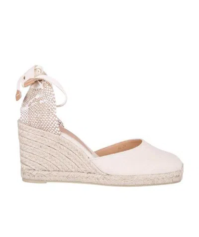 Castaã±er Carina 80mm Ankle-tie Wedge Sandals In Nude