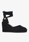Castaã±er Tonal Wedge-heeled Espadrille With Ankle Ties In Black