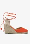 Castaã±er 'carina' Orange And Beige Espadrilles With Wedge And Closed Toe In Canvas And Suede Women In Orange