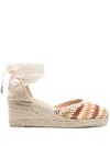 Castaã±er Castañer Carina Ankle Strap Crochet Wedge Sandals In Neutrals