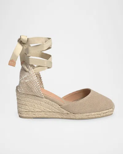 Castaã±er Carina Canvas Ankle-tie Wedge Espadrilles In Sand